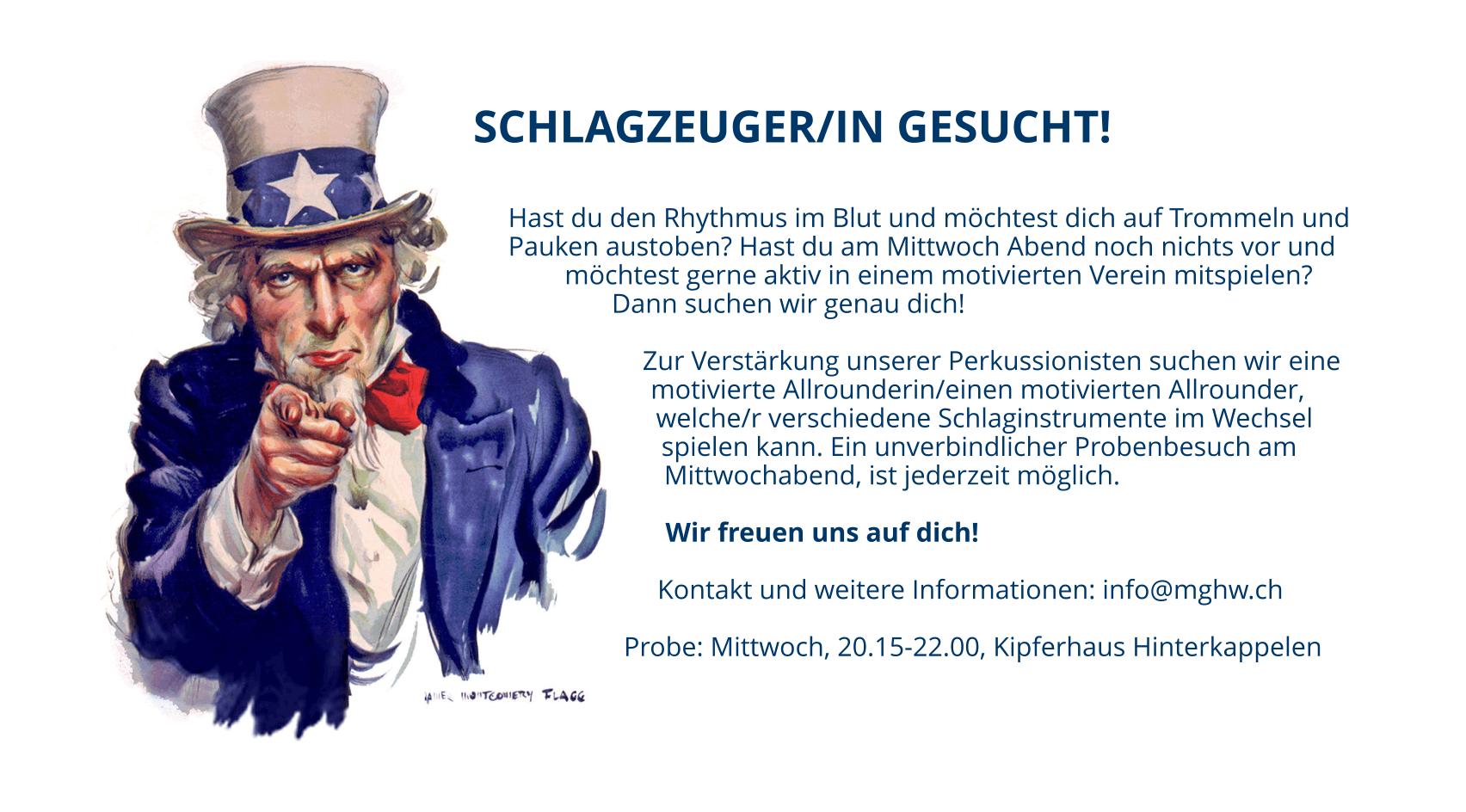 Inserat: Schlagzeuger gesucht.